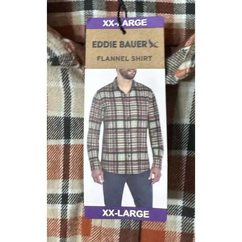 NWT Eddie Bauer Mens Long Sleeve Clay Cotton Plaid Button Flannel Shirt Size 2XL